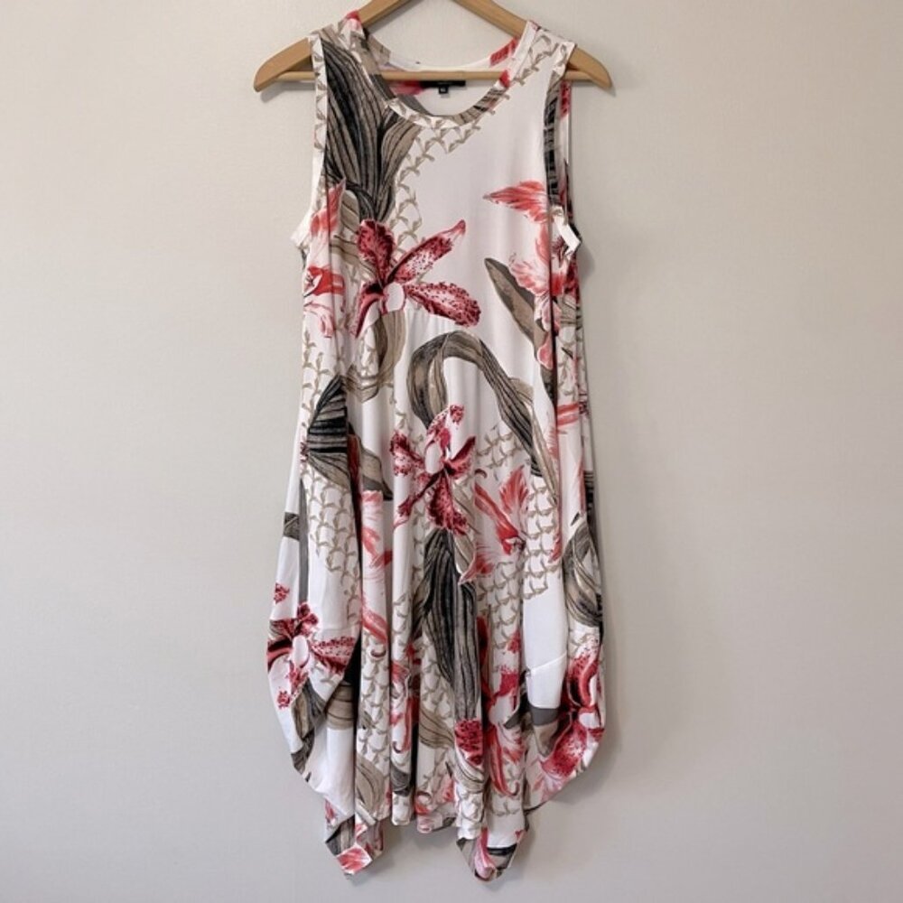New Red Coral White Sleeveless Bubble Tunic Dress Size XL bin 1D